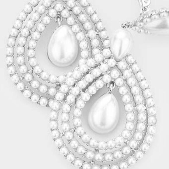 Pearl Pave Trimmed Teardrop Clip On Earrings NWT - Picture 2 of 6